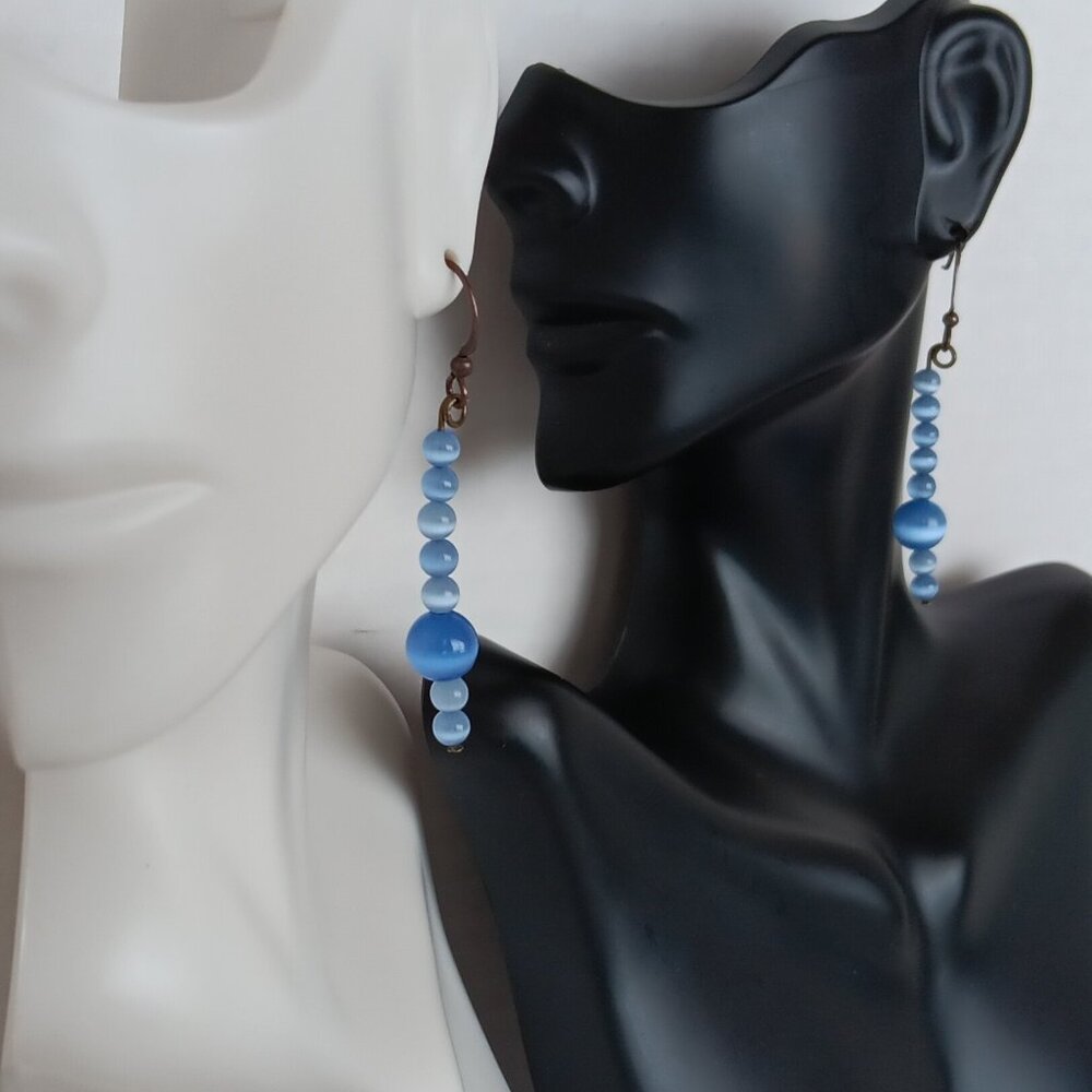 Hand Crafted Periwinkle Blue Dangle Earrings With Banded Agate Round Beads NWT